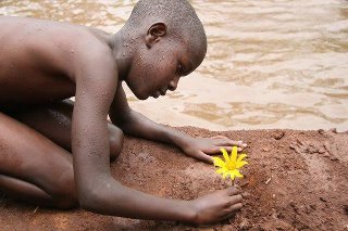 menino plantando uma flor